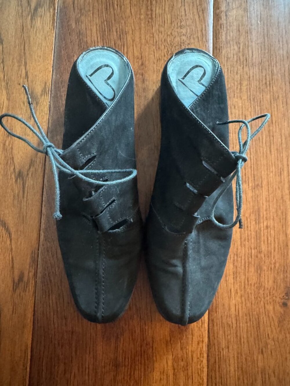 Blue Heart Spain Black Suede Lace-Up Mules Shooties - Leather Sole 38.5